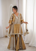 Thumbnail for Lorenvalley Fashion Two-tone Tissue Fabric with Coding Embroidered & mirror work Lace Kurta Palazzo with Batwa - Dista