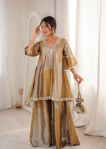 Thumbnail for Lorenvalley Fashion Two-tone Tissue Fabric with Coding Embroidered & mirror work Lace Kurta Palazzo with Batwa - Dista