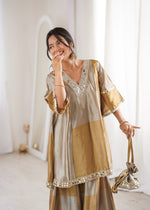 Thumbnail for Lorenvalley Fashion Two-tone Tissue Fabric with Coding Embroidered & mirror work Lace Kurta Palazzo with Batwa - Dista