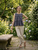 Thumbnail for Lorenvalley Fashion Blue Checks Linen Cotton Top Bottom Set - Dista