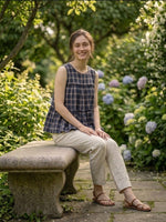 Thumbnail for Lorenvalley Fashion Blue Checks Linen Cotton Top Bottom Set - Dista