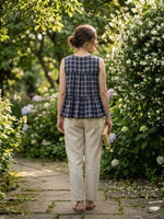 Thumbnail for Lorenvalley Fashion Blue Checks Linen Cotton Top Bottom Set - Dista