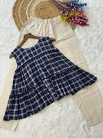 Thumbnail for Lorenvalley Fashion Blue Checks Linen Cotton Top Bottom Set - Dista