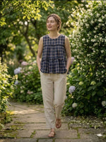 Thumbnail for Lorenvalley Fashion Blue Checks Linen Cotton Top Bottom Set - Dista