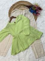 Thumbnail for Lorenvalley Fashion Parrotgreen Linen Cotton Top Bottom Set - Dista