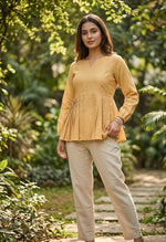Thumbnail for Lorenvalley Fashion Yellow Linen Cotton Top Bottom Set - Dista
