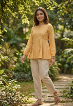 Thumbnail for Lorenvalley Fashion Yellow Linen Cotton Top Bottom Set - Dista