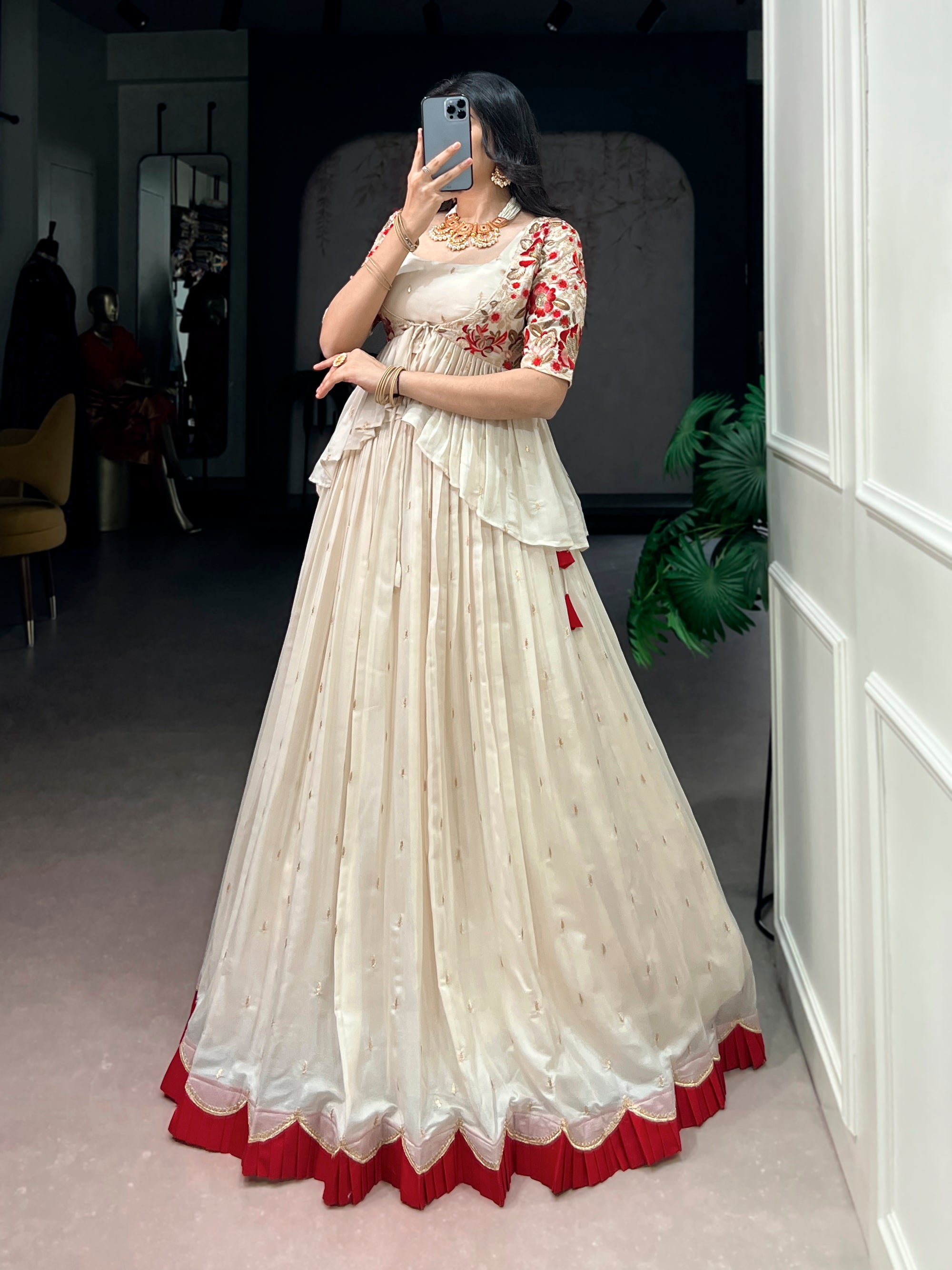 Lorenvalley Fashion Chocolate Silk Sequins and Thread Embroidery Work Lehenga Choli with Coat - Dista