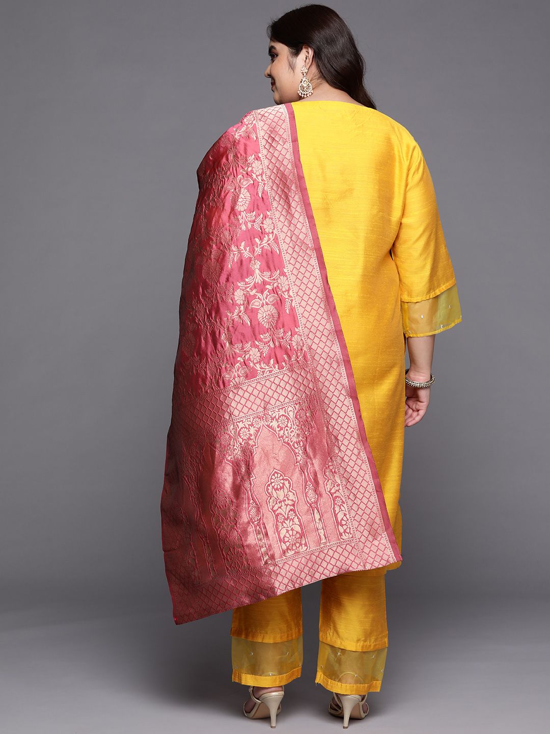 Sztori Plus Size Ethnic Motifs Embroidered Regular Kurta & Palazzos With Dupatta - Distacart