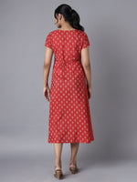 Thumbnail for AURELIA Red Ethnic Motifs A-Line Midi Dress