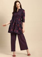Thumbnail for All About You Women Blue & Pink Bandhani Printed Pleated Kurti with Palazzos - Distacart