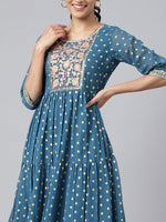 Thumbnail for AURELIA Blue Ethnic Motifs Maxi Dress