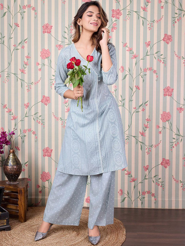 Ode by House of Pataudi Printed Angrakha Pure Cotton Kurta with Trousers - Distacart