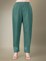 Thumbnail for Jyoti Fashion Women's Teal Cotton Blend Embroidery & Fancy Lace work Kurta with Trouser & Dupatta - Distacart