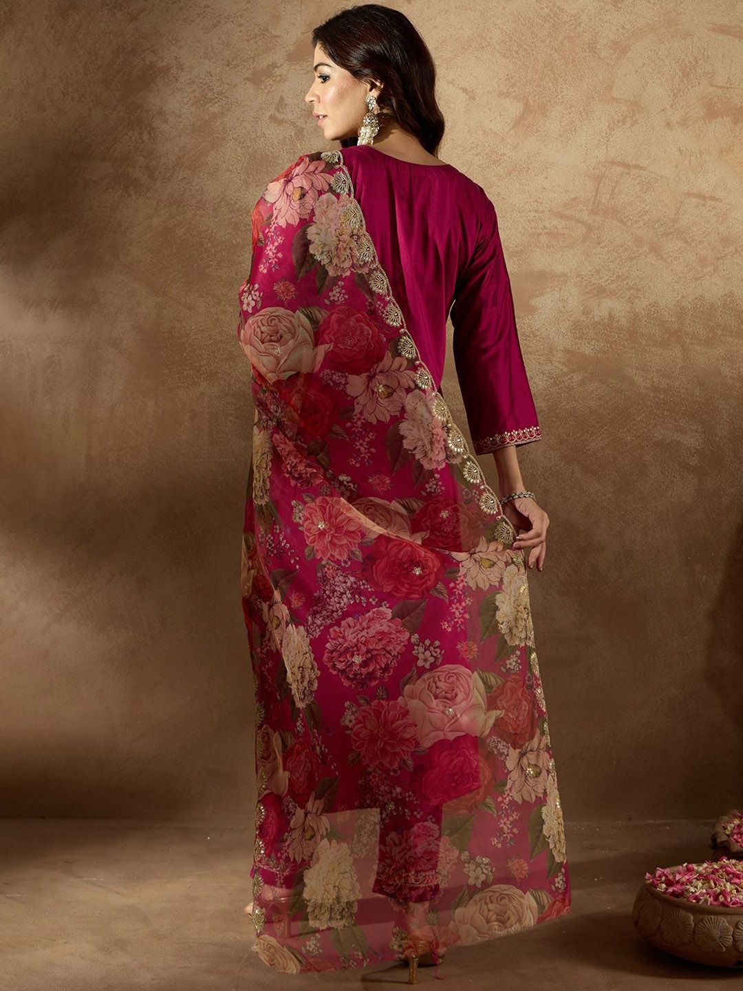Indo Era Women Floral Embroidered Regular Kurta with Trousers & With Dupatta
