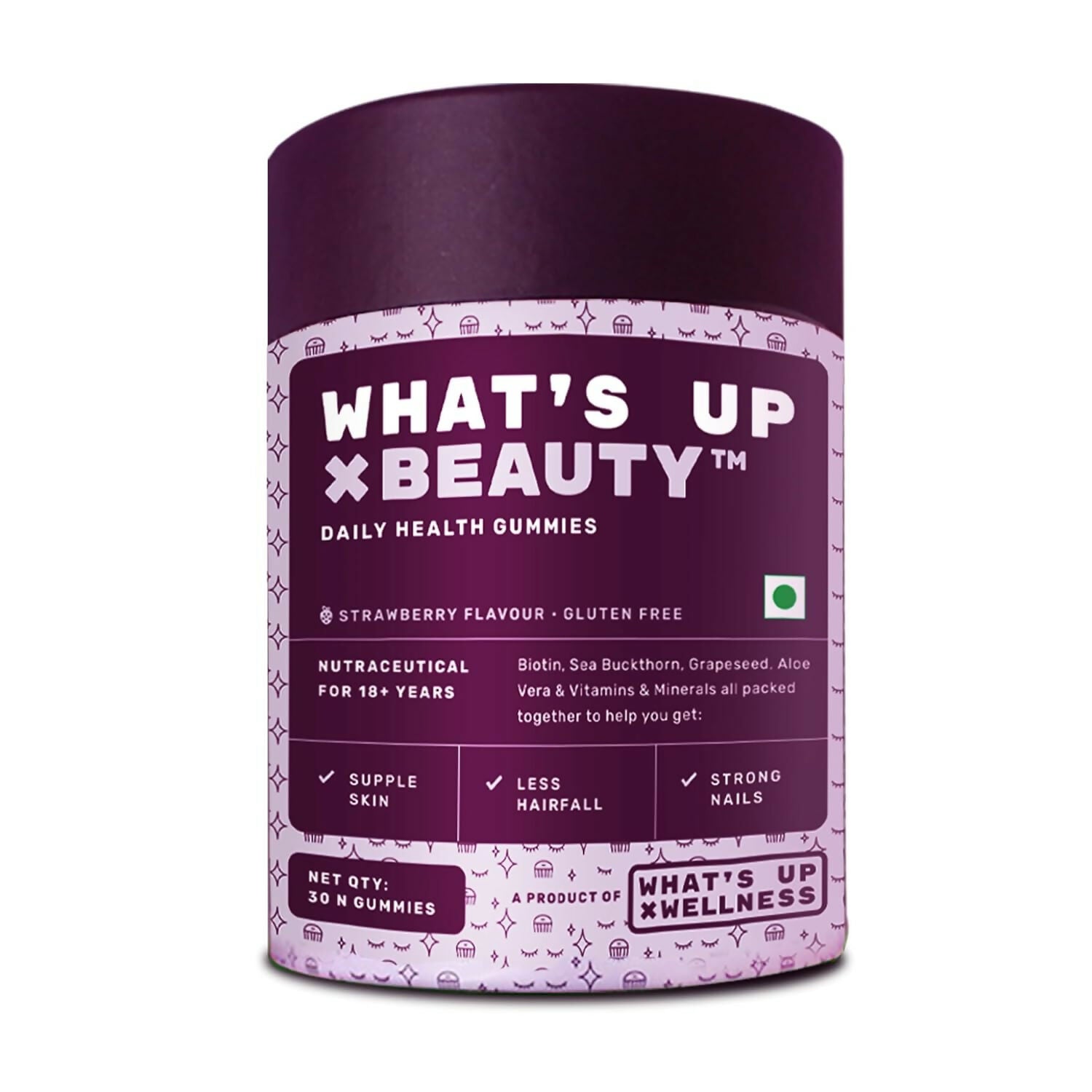 What's Up Wellness Beauty Gummies With Biotin, Zinc, Folic Acid For Hair, Skin & Nails - Distacart