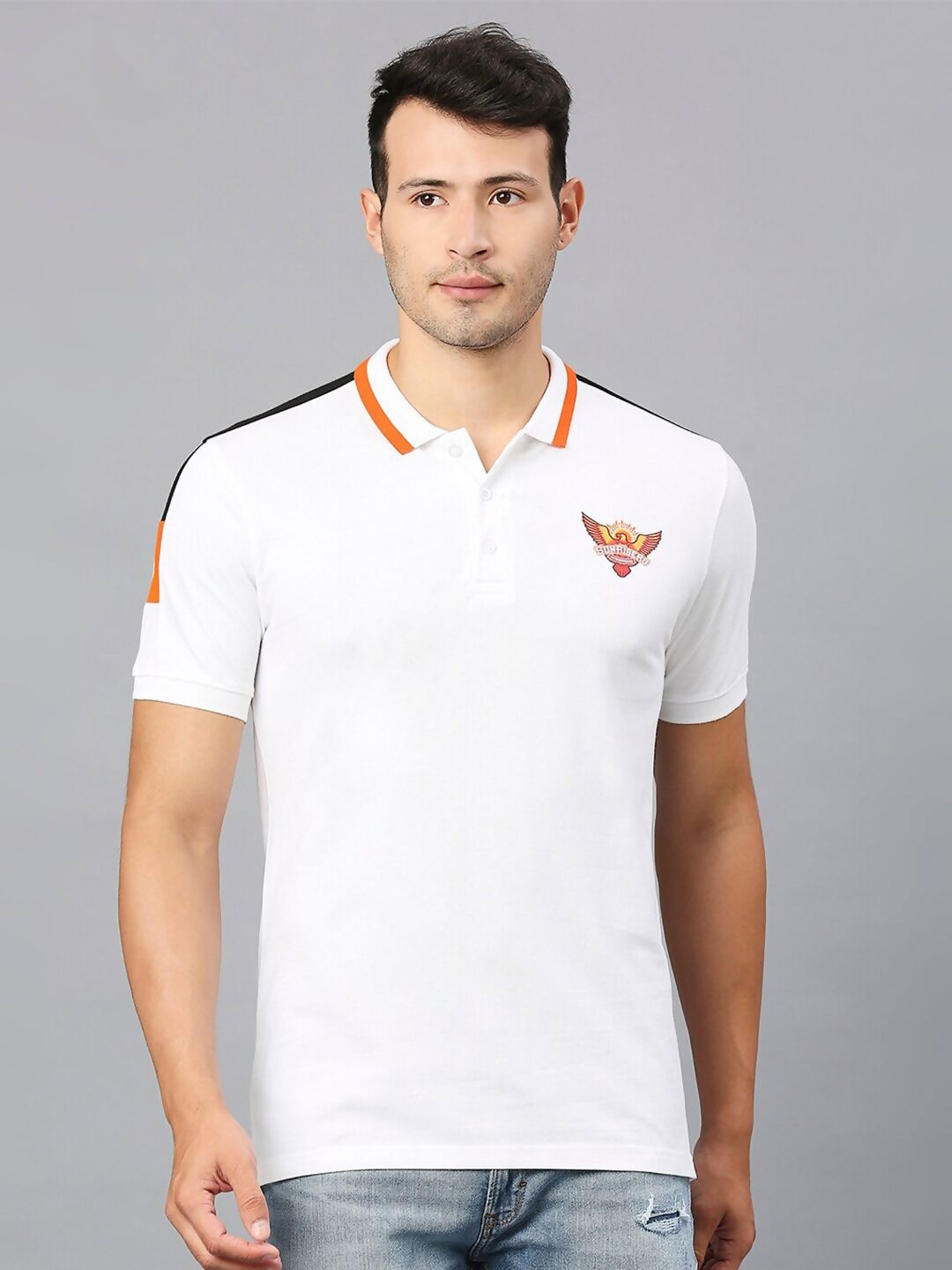 Fancode Sunrisers Hyderabad IPL Printed Polo Collar Cotton Sports T-shirt - Distacart