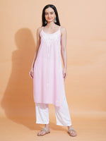 Thumbnail for Pahnaz Luxury Rayon Chikankari Sleeveless Long Kurti-Pink - Dista