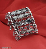 Thumbnail for Tehzeeb Creations Women's Silver Oxidised Mirror Design Necklace Set With Bangle - Distacart