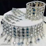 Thumbnail for Tehzeeb Creations Women's Silver Oxidised Mirror Design Necklace Set With Bangle - Distacart