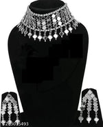 Thumbnail for Tehzeeb Creations Women's Silver Oxidised Mirror Design Necklace Set With Bangle - Distacart