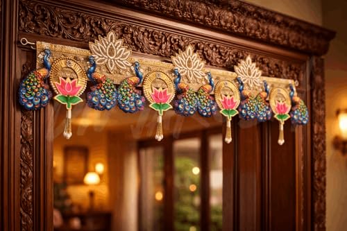 Divyakosh Handcrafted Peacock Lotus Toran Door Hanging 4 FT | Traditional Indian Bandarwal for Home Entrance, Pooja Room, Diwali, Wedding & Festive Decoration