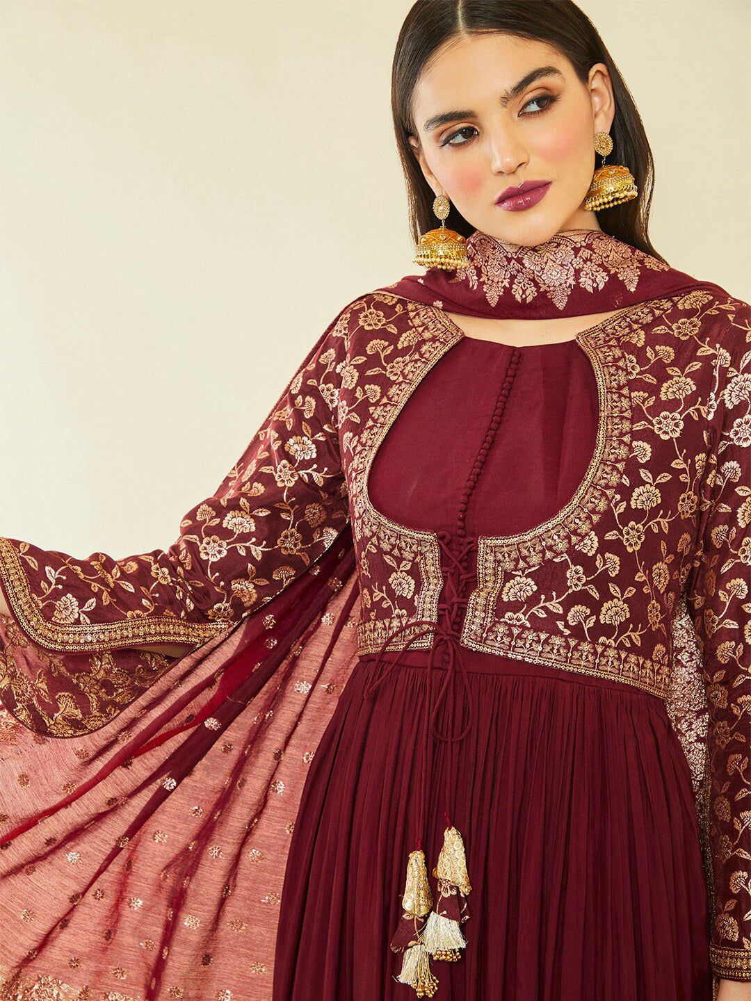 Soch Ethnic Motifs Embroidered Sequinned Kurta with Churidar & Dupatta - Distacart