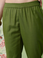 Thumbnail for Vishudh Green Ethnic Motifs Yoke Design Zari Straight Kurta With Trousers & Dupatta