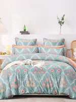 Thumbnail for AEROHAVEN Premium Blue & Pink Ethnic Motifs Cotton 300 TC King Bedsheet & 2 Pillow Covers - Distacart