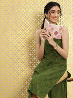 Thumbnail for Ode by House of Pataudi Women Green Printed Pure Cotton Halter Neck Rozana Kurta - Distacart