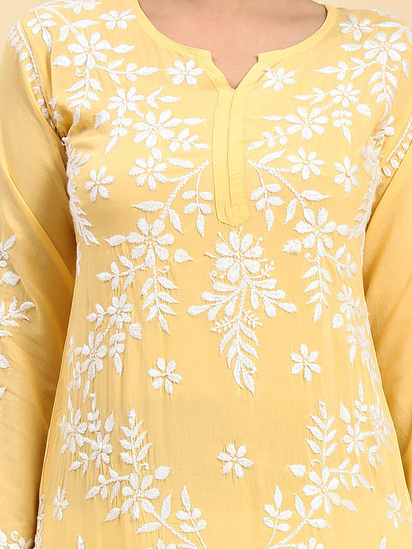 HOUSE OF KARI Ethnic Motifs Embroidered Chikankari Straight Kurta - Distacart