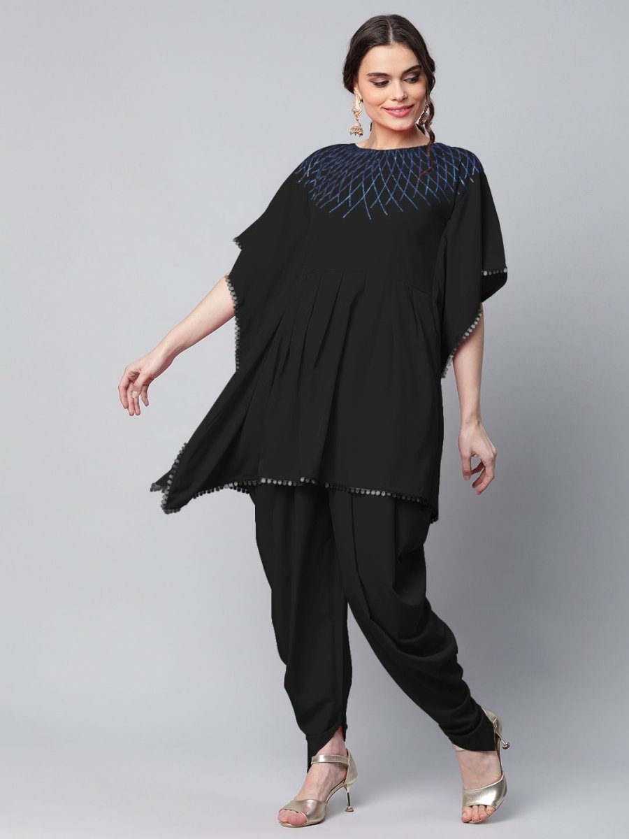 Ahalyaa Women Black Crepe Glitter Printed Kurta with Dhoti Pants - Distacart
