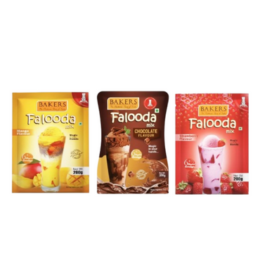 BAKERS Falooda Mix Powder - Chocolate, Mango And Strawberry - Dista