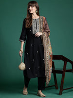 Thumbnail for Indo Era Ethnic Motifs Zari Embroidered Liva Kurta With Trousers & Dupatta