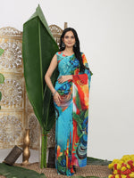 Thumbnail for Shivam Fabrics Blue Georgette Fabric Printed Saree