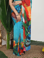 Thumbnail for Shivam Fabrics Blue Georgette Fabric Printed Saree