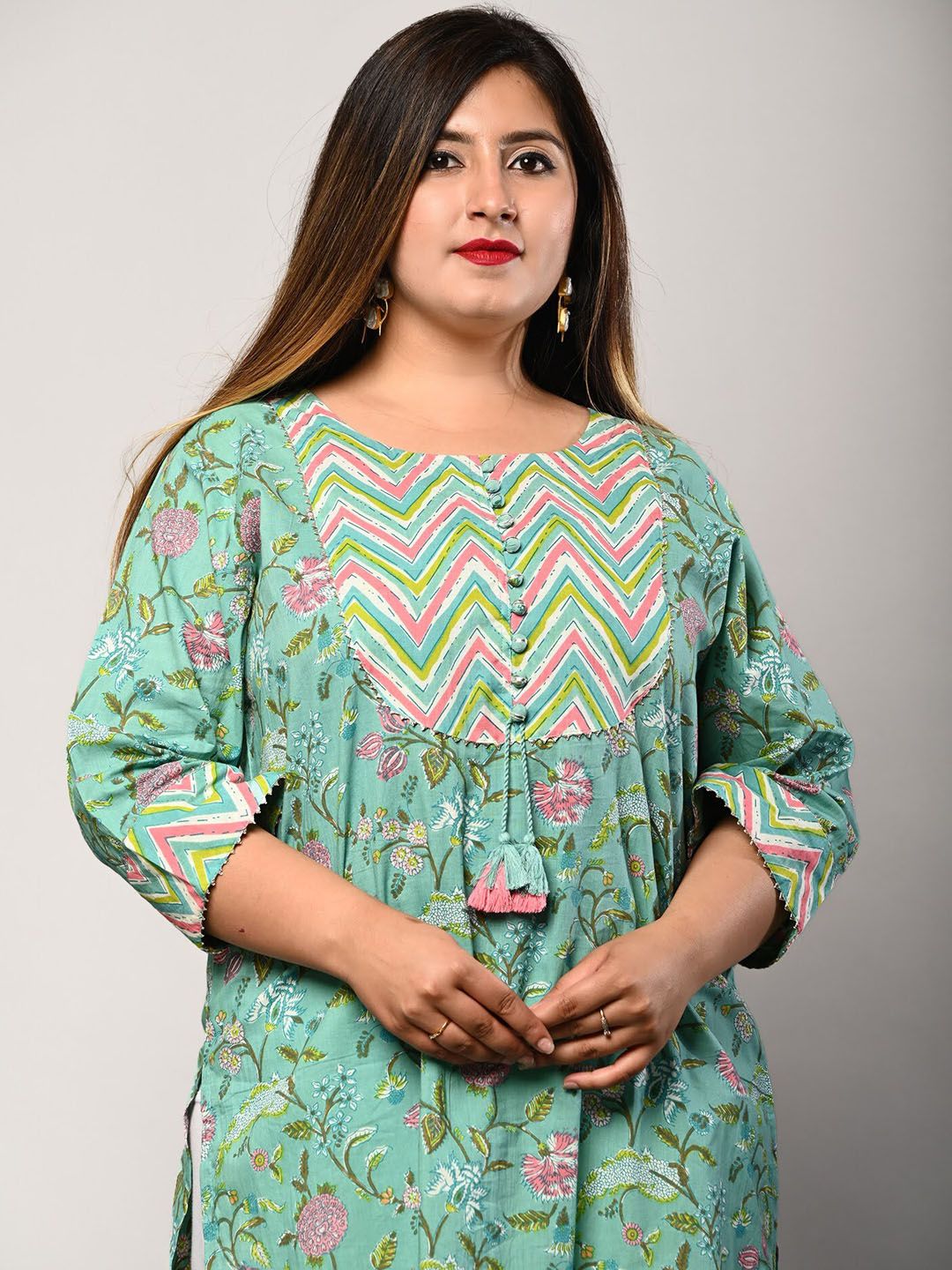 Swasti Women Green Floral Printed Flared Sleeves Floral Kurta - Distacart