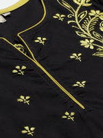 Thumbnail for ADA Women Black & Yellow Chikankari Hand Embroidered Sustainable Handloom Kurta with Trousers - Distacart