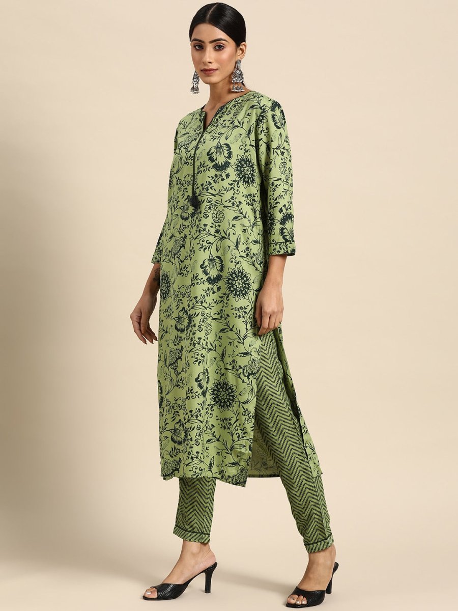 All About You Women Green Ethnic Motifs Printed Kurta with Trousers - Distacart
