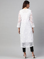 Thumbnail for ADA Women White & Black Chikankari Embroidered Sustainable Handloom Kurta with Trousers & Inner - Distacart