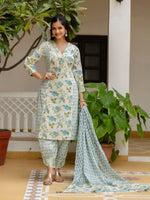 Thumbnail for Anouk Floral Yoke Design Empire Mirror Work Pure Cotton Kurta with Patiala & Dupatta