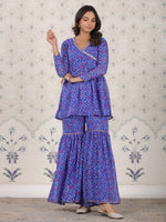 Thumbnail for Ode by House of Pataudi Bandhani Printed Angrakha Gotta Patti Kurti with Sharara - Distacart