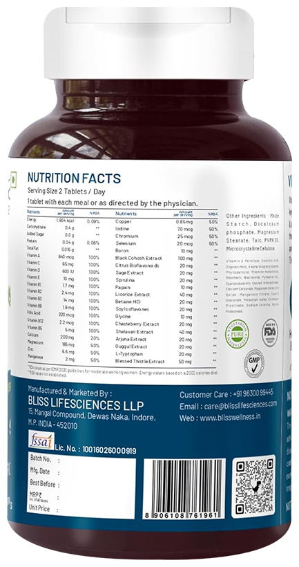 bliss welness menopause multivitamin support veg tablet