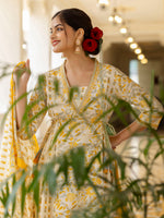Thumbnail for Kalini Floral Printed Sequined Mirror Work A-line Pure Cotton Kurta with Patiala & Dupatta - Distacart