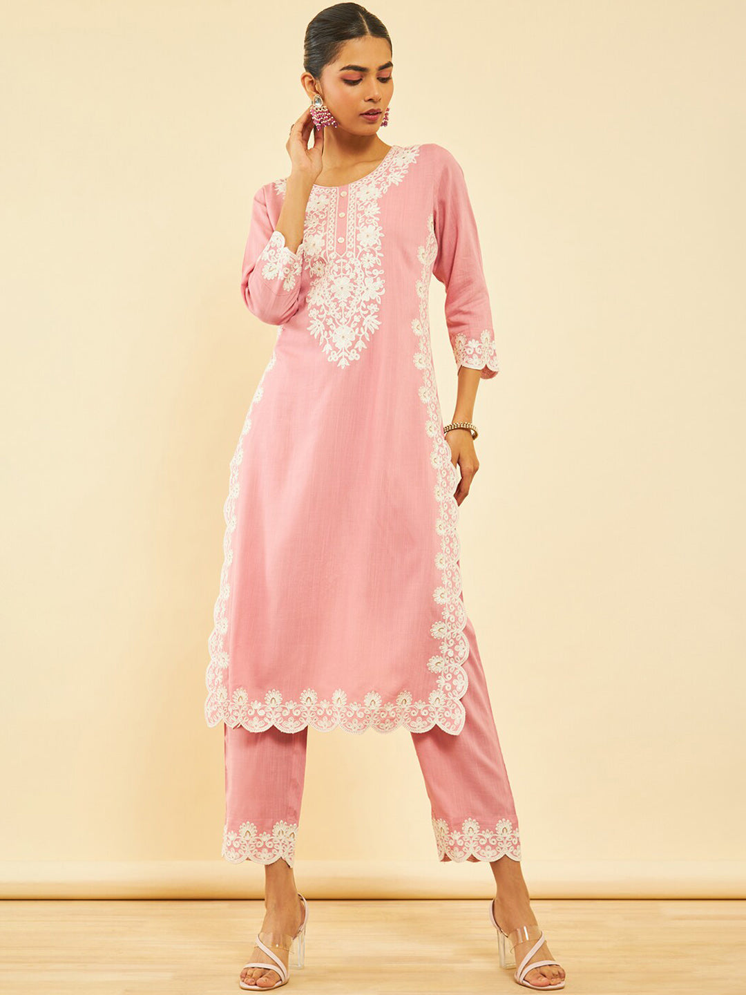 Soch Ethnic Motifs Embroidered Straight Kurta with Trousers - Distacart