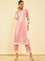 Thumbnail for Soch Ethnic Motifs Embroidered Straight Kurta with Trousers - Distacart