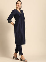 Thumbnail for All About You Women Navy Blue Zari Detailed Regular Kurta with Trousers & Dupatta - Distacart