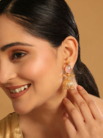 Thumbnail for Nuyug 22K Gold Plated Rose Quartz Stone Studded Ethnic Jhumkas