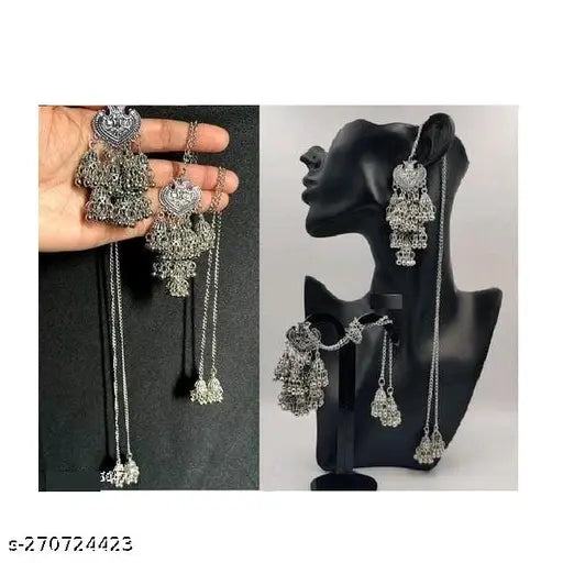 Tehzeeb Creations Women's Silver Colour Oxidised Earring With Hair Chain - Distacart