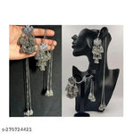 Thumbnail for Tehzeeb Creations Women's Silver Colour Oxidised Earring With Hair Chain - Distacart